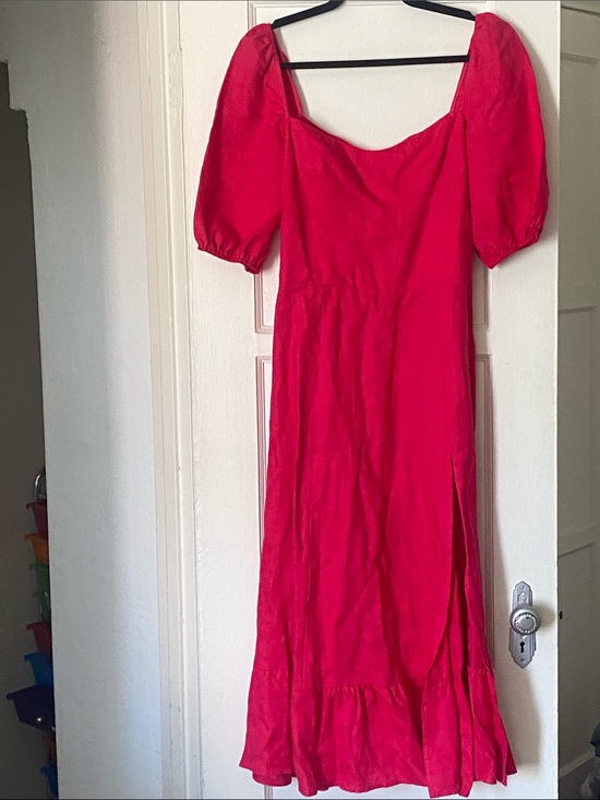 Reformation Dresses & Skirts - Reformation Women’s Pink Puff-Sleeve High-Slit Midi Dress Size 10.